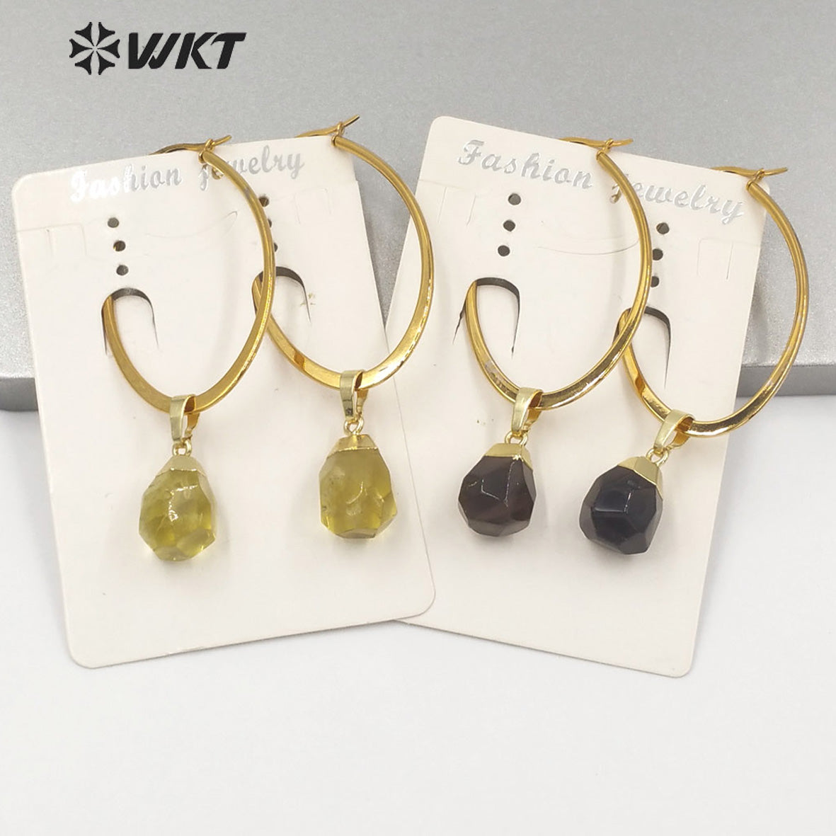 WT-E641 Wholesales WKT Exclusive Natural Gemstone Earrings Women Gold Electroplated Tiny Stone Earrings Big Boho Earrings