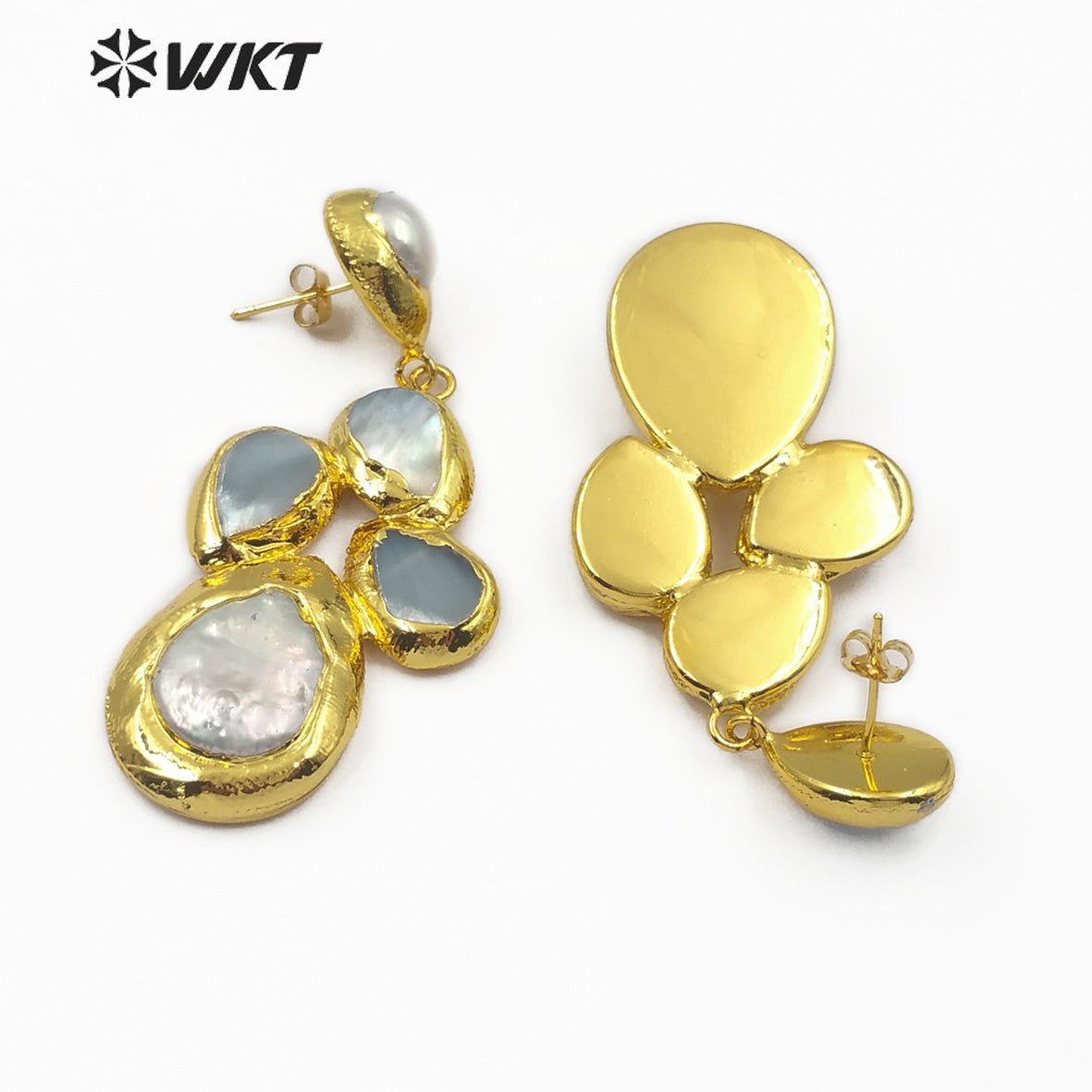 WT-E496 Gold Electroplated Pearl Jewelry for Wedding Jewelry Irregular Shape Pearl Drop Earring Freshwater Pearl Earring