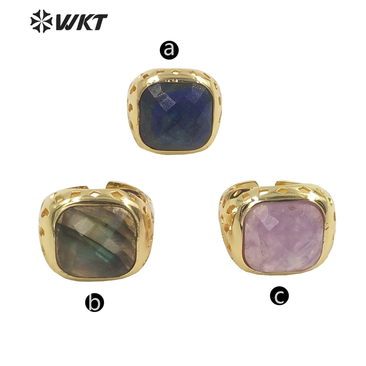 WT-R442 Wholesale Fashion 18k Gold Plated Resist Tarnishable square Gemstone Women Ring Amethyst Bezel Setting Jewelry Ring