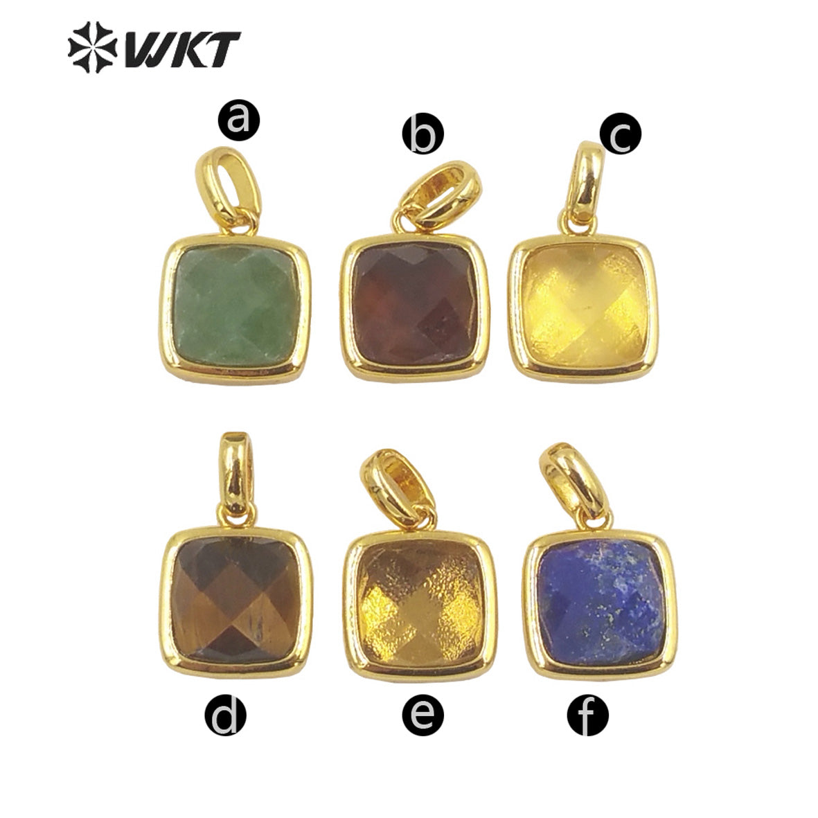 WT-P1837 Wholesale Fashion Gold Bezel Tiny square Stone Pendants Hot Faceted Gemstone Made Lovely Delicate Women Necklace Charms