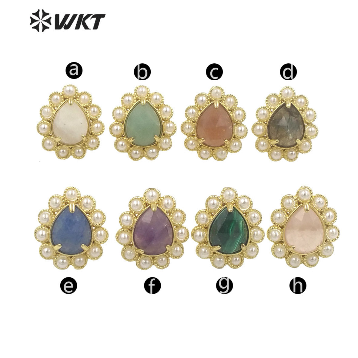 WT-MPE124 Charming Drop Natural Gemstone Made With Artificial Pearl Gold Bezel Setting Women Earring Studs