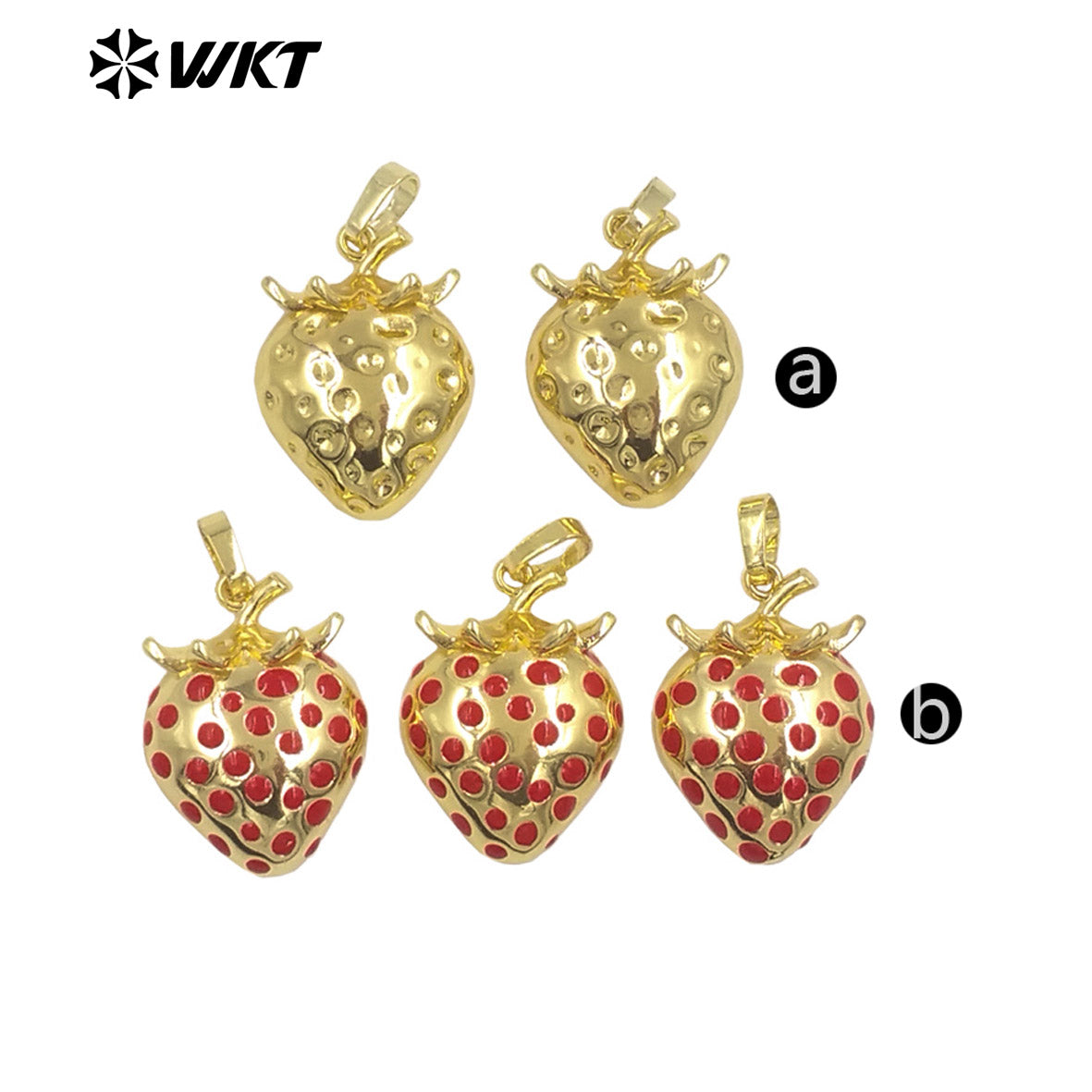 WT-JFE149 Fruit Series Strawberry Pendant Yellow Brass With Drop Oil Full Gold Plated for Jewelry Making Accessories Wholesale