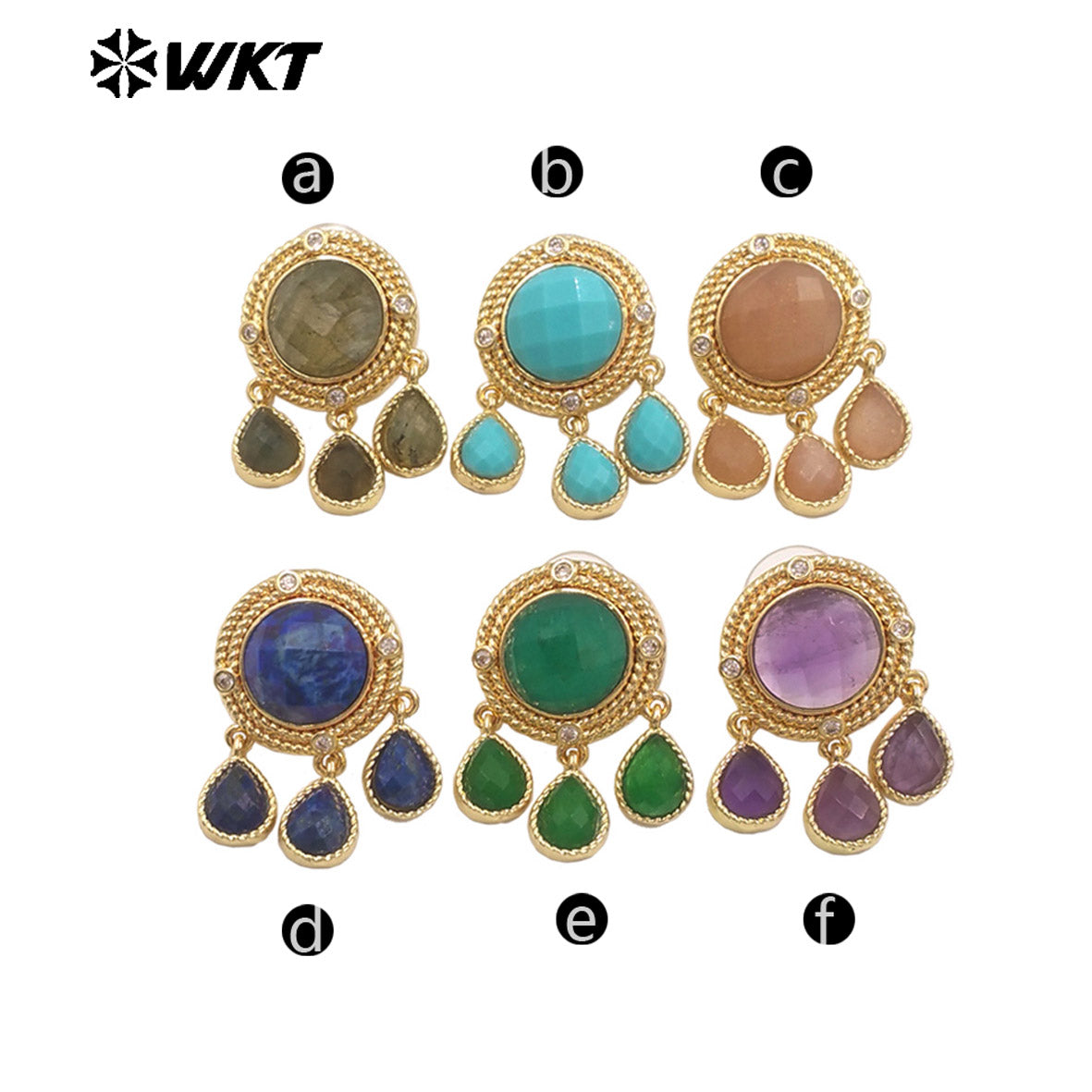 ME120 Wonderful Design Natural Gemstones Earrings With Zircon 18K Gold Plated Three Little Waterdrop Shape Stones Cute Jewelry