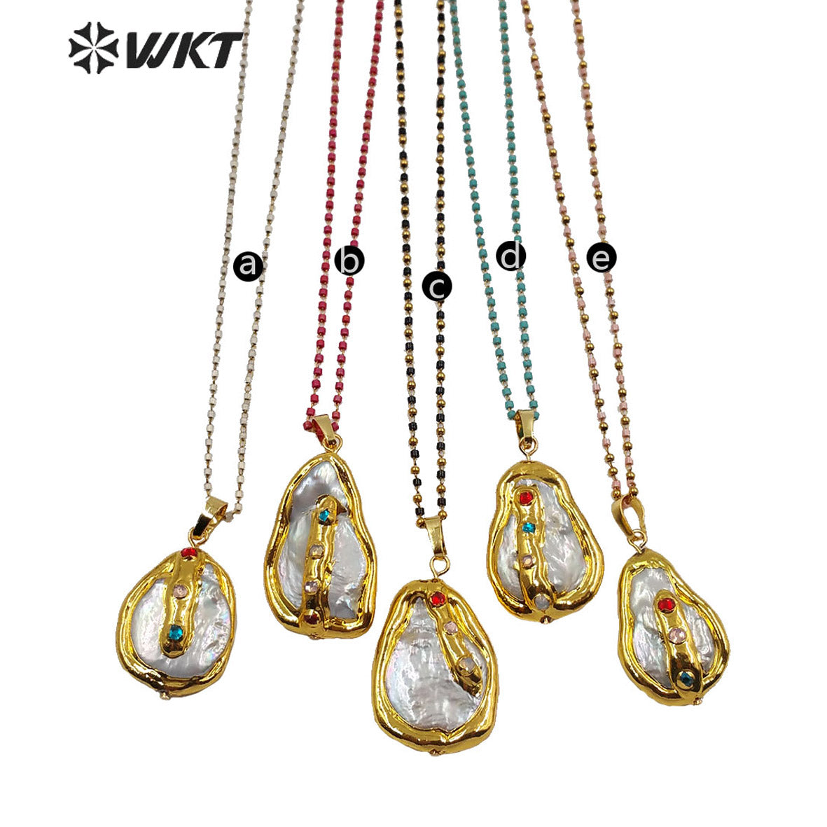 WT-MN965 Gold Plated Freshwater Pearl With CZ Charm Necklace Fashion Lady Jewelry Natural Pearl Necklace