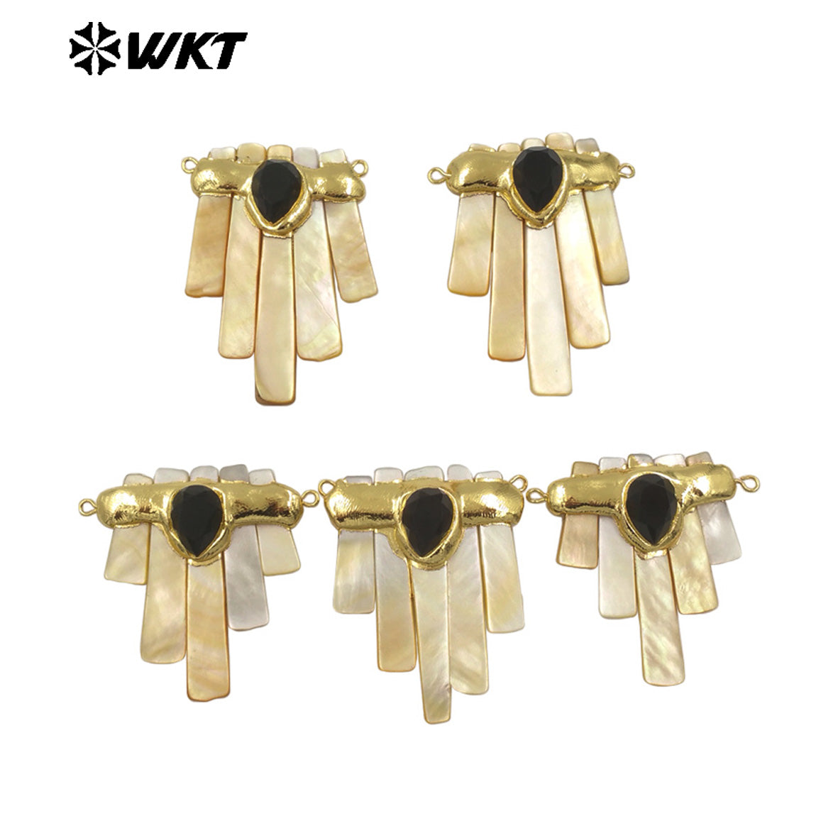 WT-JP412 Hot Sales Gold Electroplated Natural Shell Statement Pendant With Double Hoops For Necklace Jewelry Making
