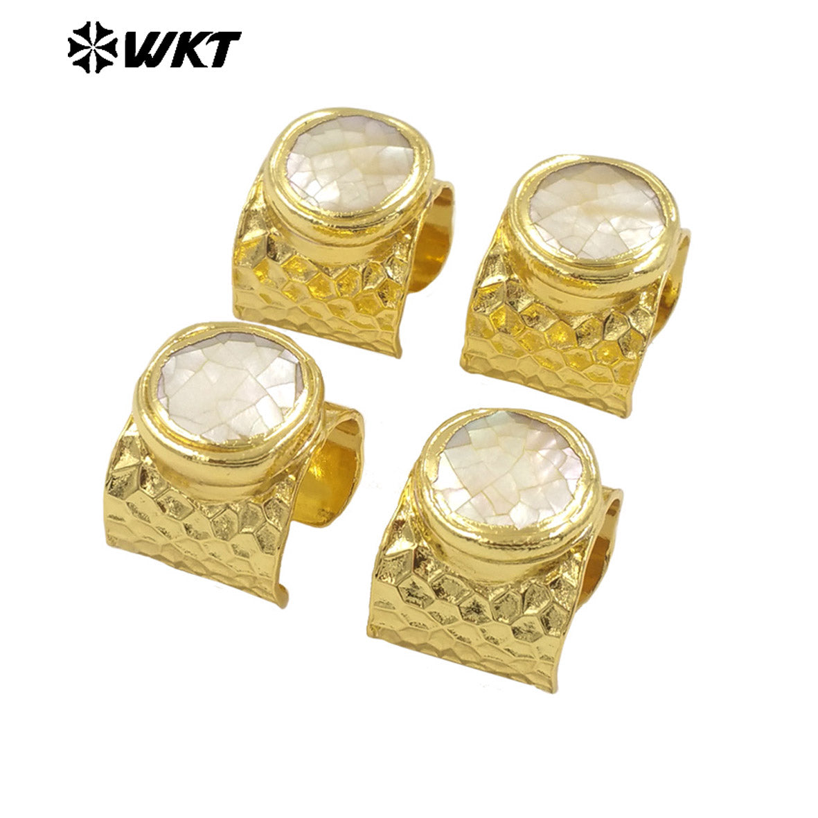 WT-MPR111 on Sale Uniquely Designed Unisex 18K Gold Plated Round Crack Adjustable Shell Wide Ring Jewelry Accessory for Party