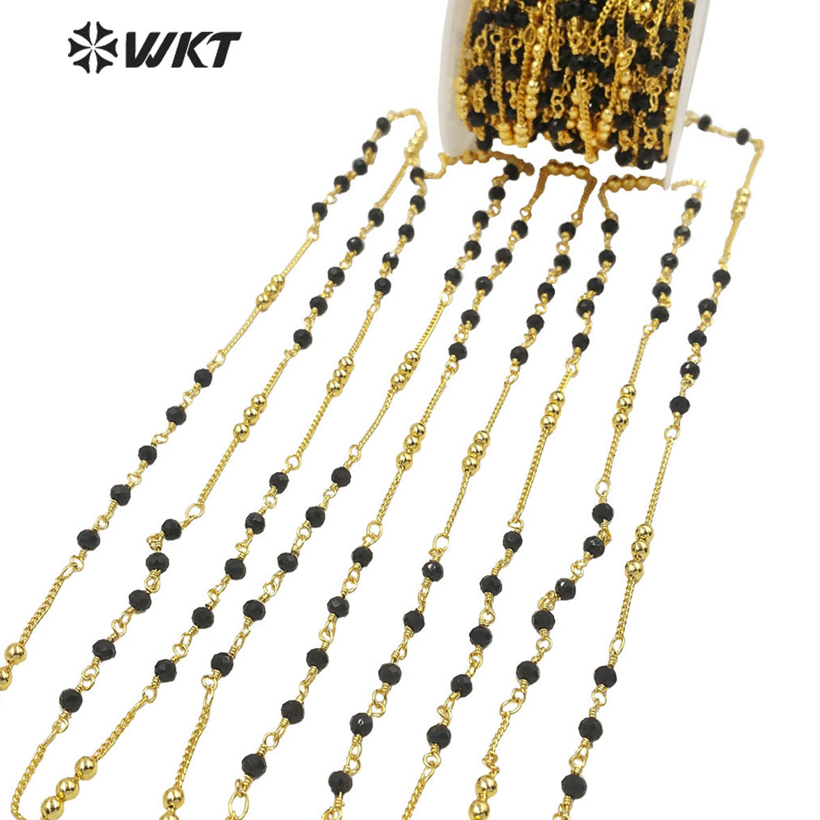 WT-RBC194 Wholesale New Black Beads Link Chain Sell by Meter 18k Real Gold Plated Jewelry Findings Chain for Necklace Design