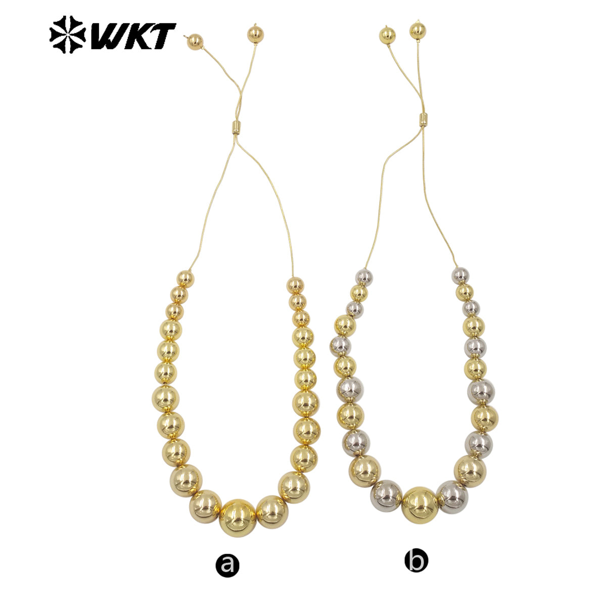 WT-JFN17 Have a Sense of Hierarchy 18K Real Gold Plated Round Brass Beads Chain Connect Statement Beads Necklace