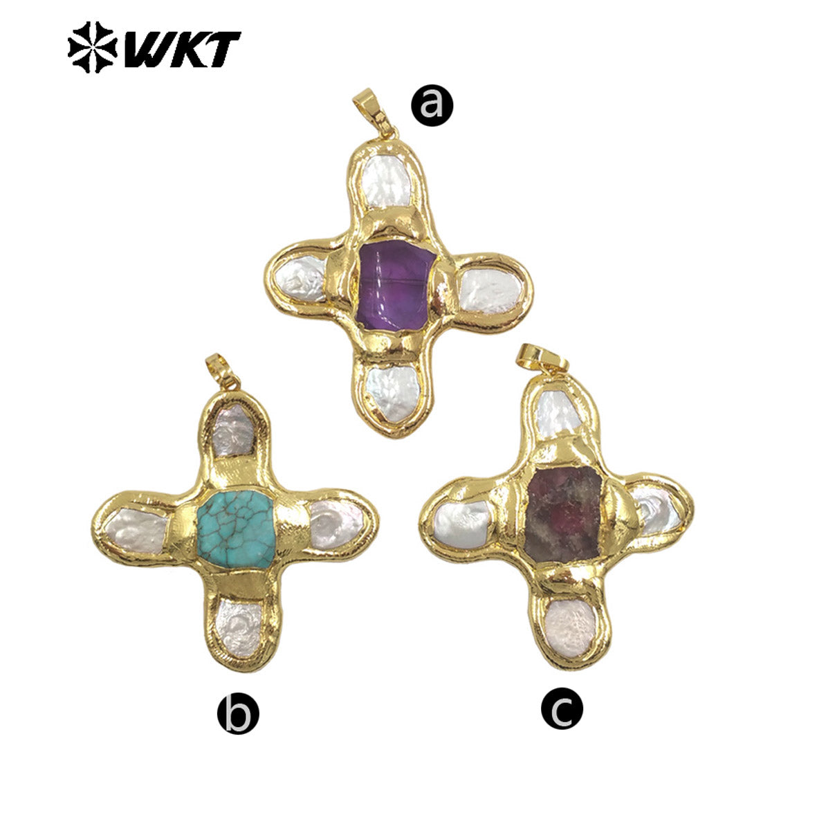 WT-JP401 Exquisite Accessory Pendant With Natural Freshwater Pearl and Turquoise Stone Cross Shape for Jewelry Handmade Gift