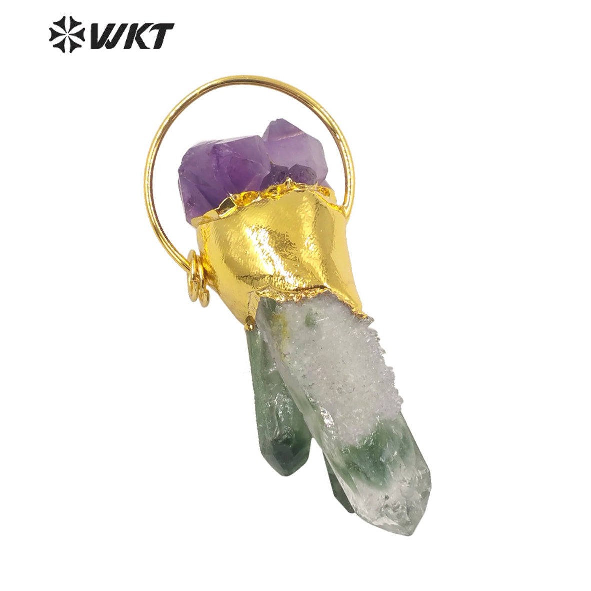 WT-P1694 Amazing Fashion Gold Plated Green Crystal Quartz Stone Pendant Women Natural Cluster Druzy Quartz Pendant for Necklace