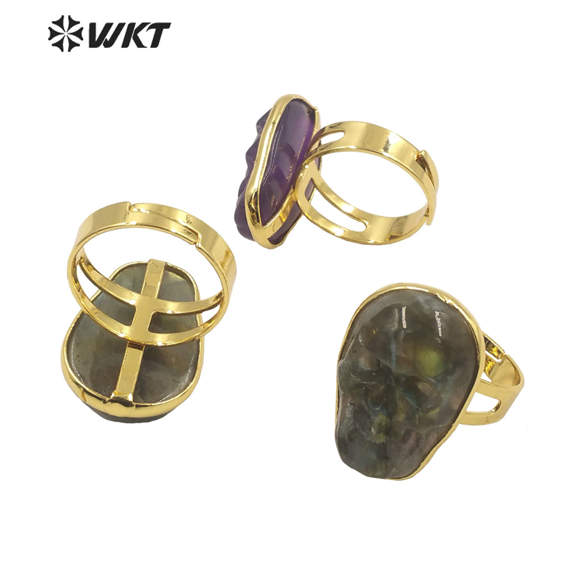 WT-R388 WKT 2022 New Arrive Jewelry Stone Amethyst Labradorite Ghost Head Rings Hip Hop Style Skull Rings for Youth Jewelry