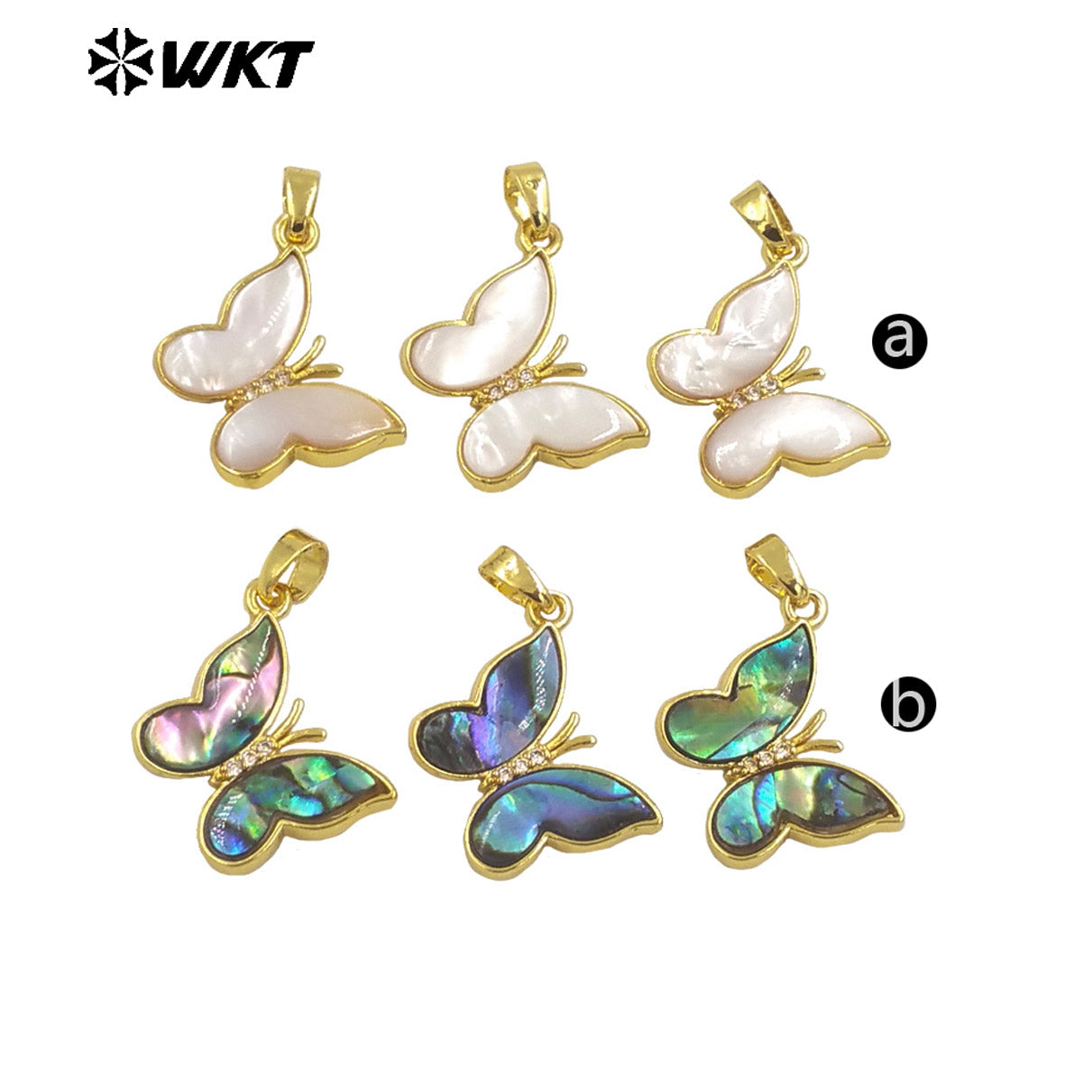 WT-JN282 Wholesale New Design Natural White Pearl Shell and Abalone Made Butterfly Charm Necklace in 18 Inch Long