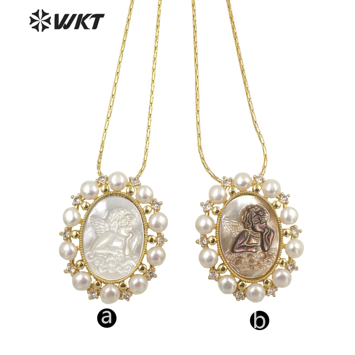 WT-JN165 WKT Attractive Angel White Shell and Pearl Nice Party Jewelry Necklace for Women Fashion Retro Necklace