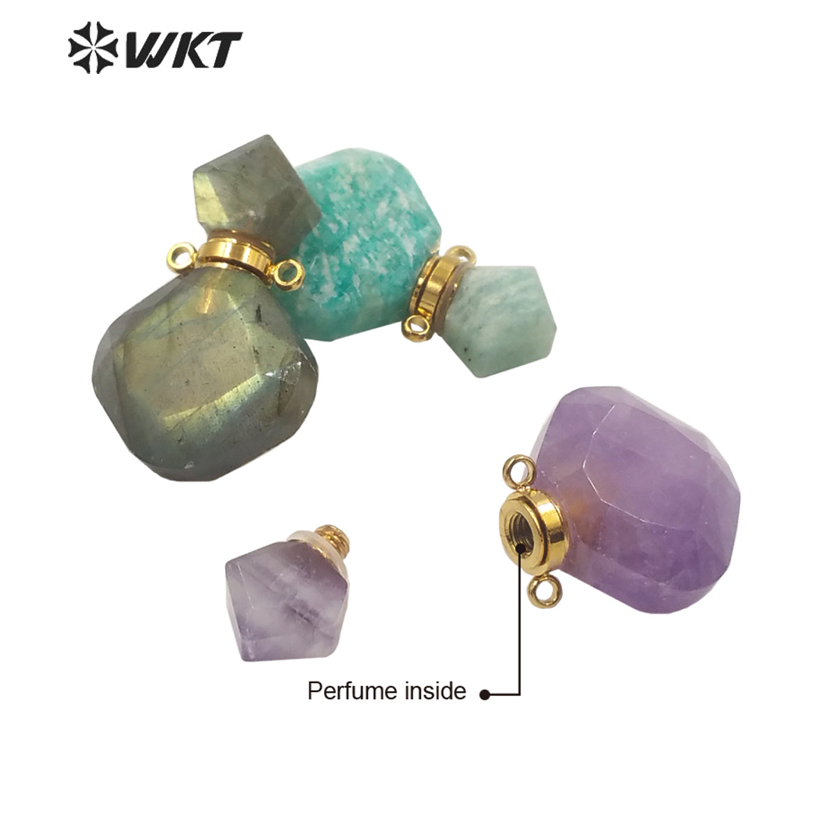 WT-P1673 Newest Charming Elegant Small Size Natural Stone Perfume Bottle Pendant for Necklace Women Stone Made Bottle Pendant