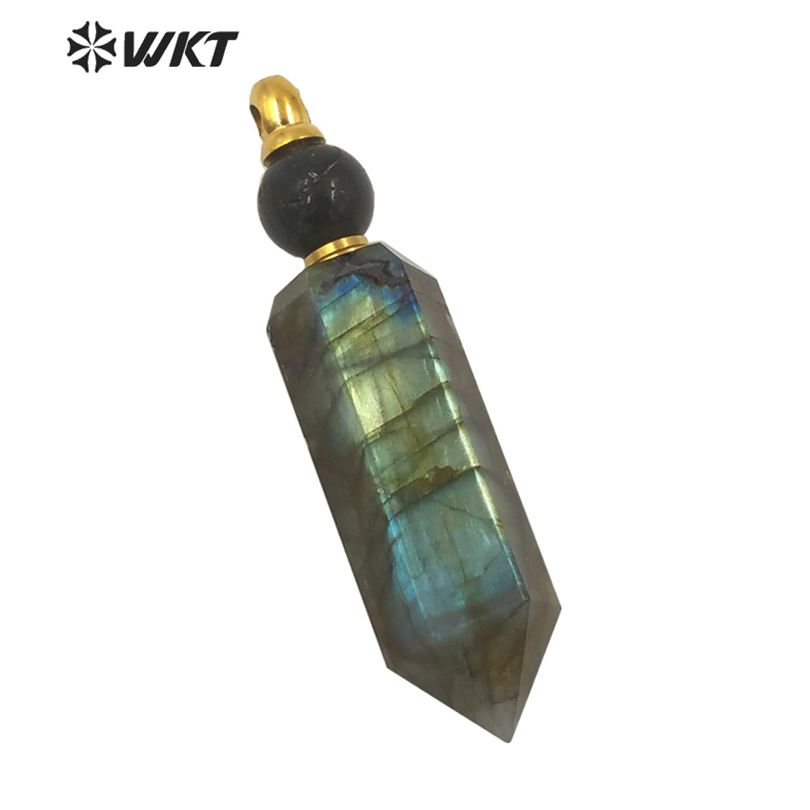 WT-P1618 New Material Flashing Natural Labradorite Hexagonal Cube Spirit Point Pendant Women Labradorite Perfume Bottle Pendant