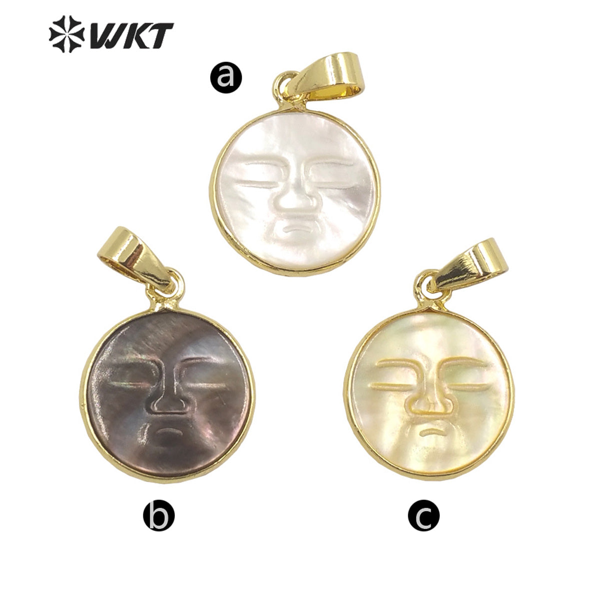 WT-JP297 French Vintage Charming Trumpet Shell Pendant Carved Sleeping Face Round Pendant Female Jewelry Natural Shell Pendant