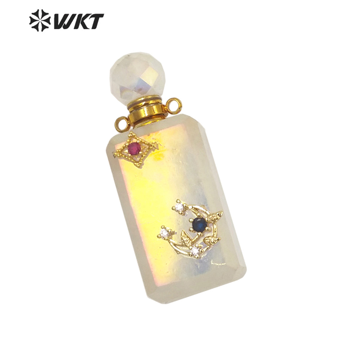 WT-P1692 Factory Directly Sale Fashion Angel Aura Crystal Quartz Stone Perfume Bottle Pendant Gold Cz Charm Crystal Pendant