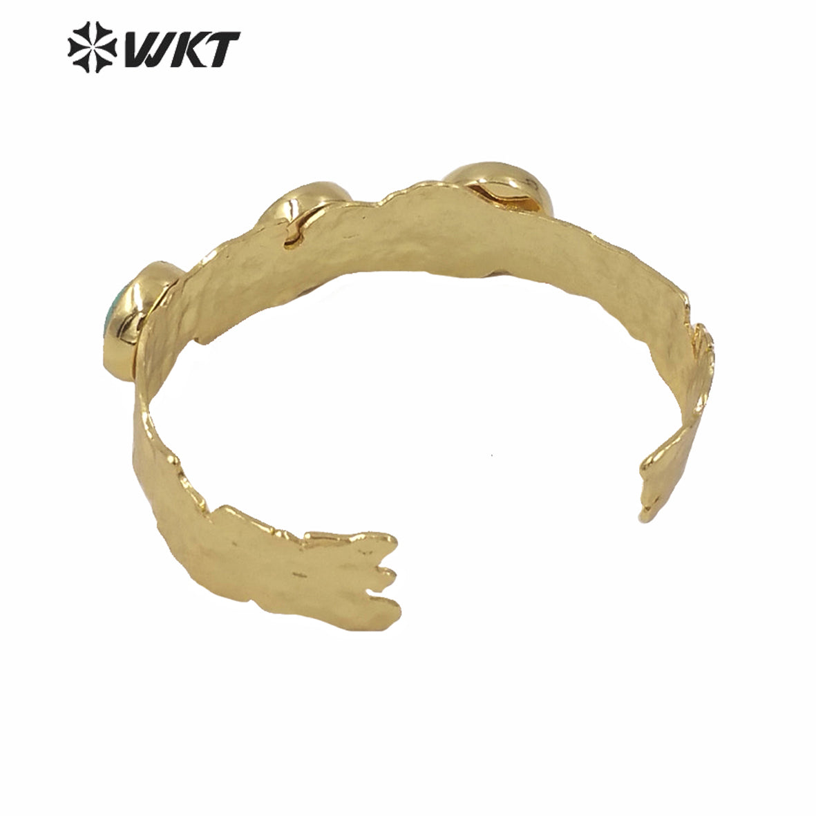 WT-B563 Wholesale WKT New Triple Stone Cuff Bangle Women Fashion Gold Electroplated Nontarnishable Lava Stone Turquoise Bangle