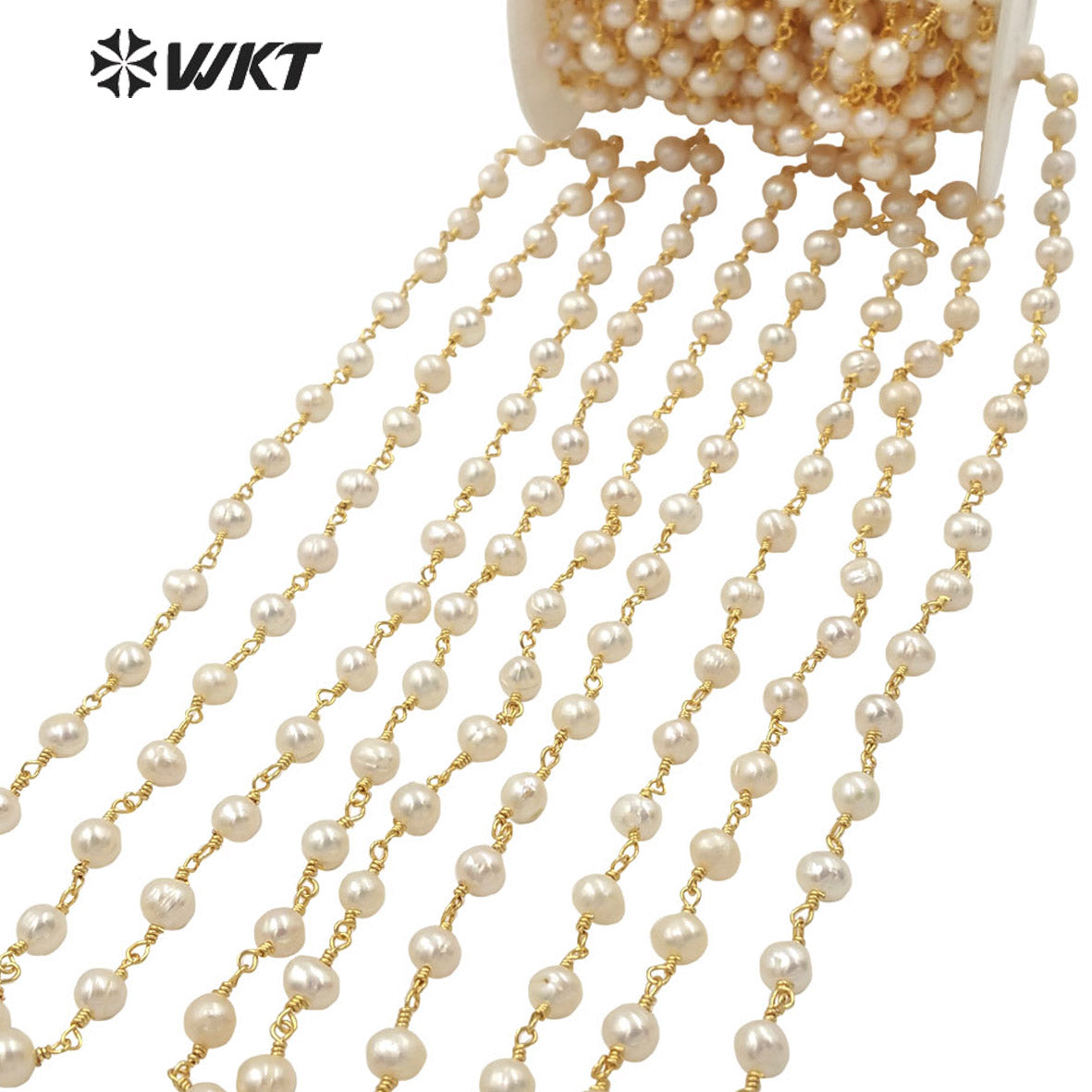 WT-RBC032 WKT Wholesale New Fashion Brass Color 5-6mm Freshwater Pearl Rosary Chain