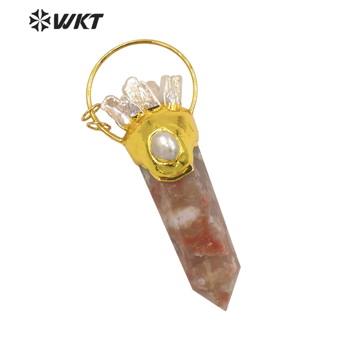 WT-P1679 Wholesale Fashion 18k Real Gold Plated Pearl and Cherry Agate Big Chunky Stone Pendant for Necklace Jewelry