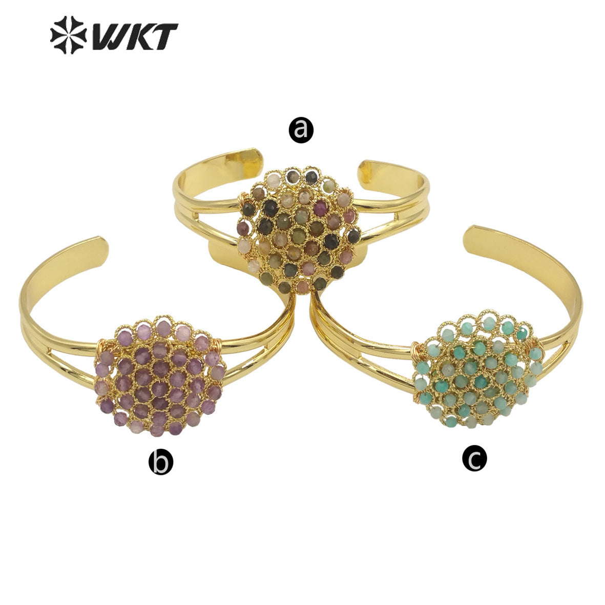 WT-B642 WKT Lovely Fashion Design Trendy Gift for Women Gemstone 18k Plating C Shaped Natural Colorful Gemstone Bracelets