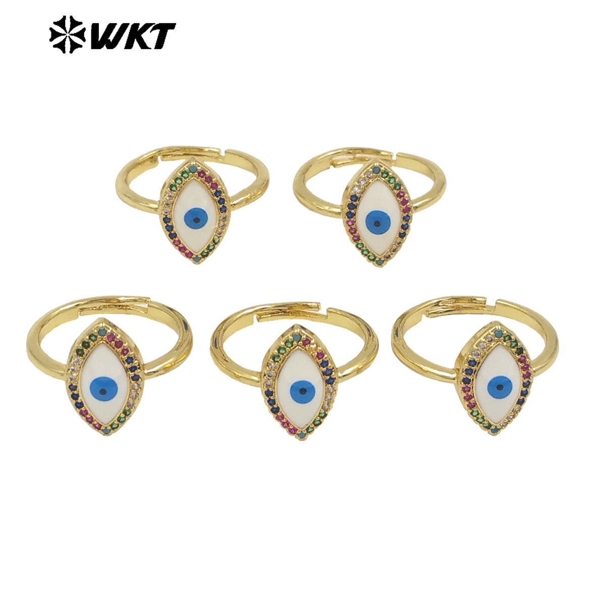 WT-MPR099 Attractive Fashion Girl Colorful Cubic Zircon Turkey Eye Open Size Adjustable Gold Plated Delicate Ring