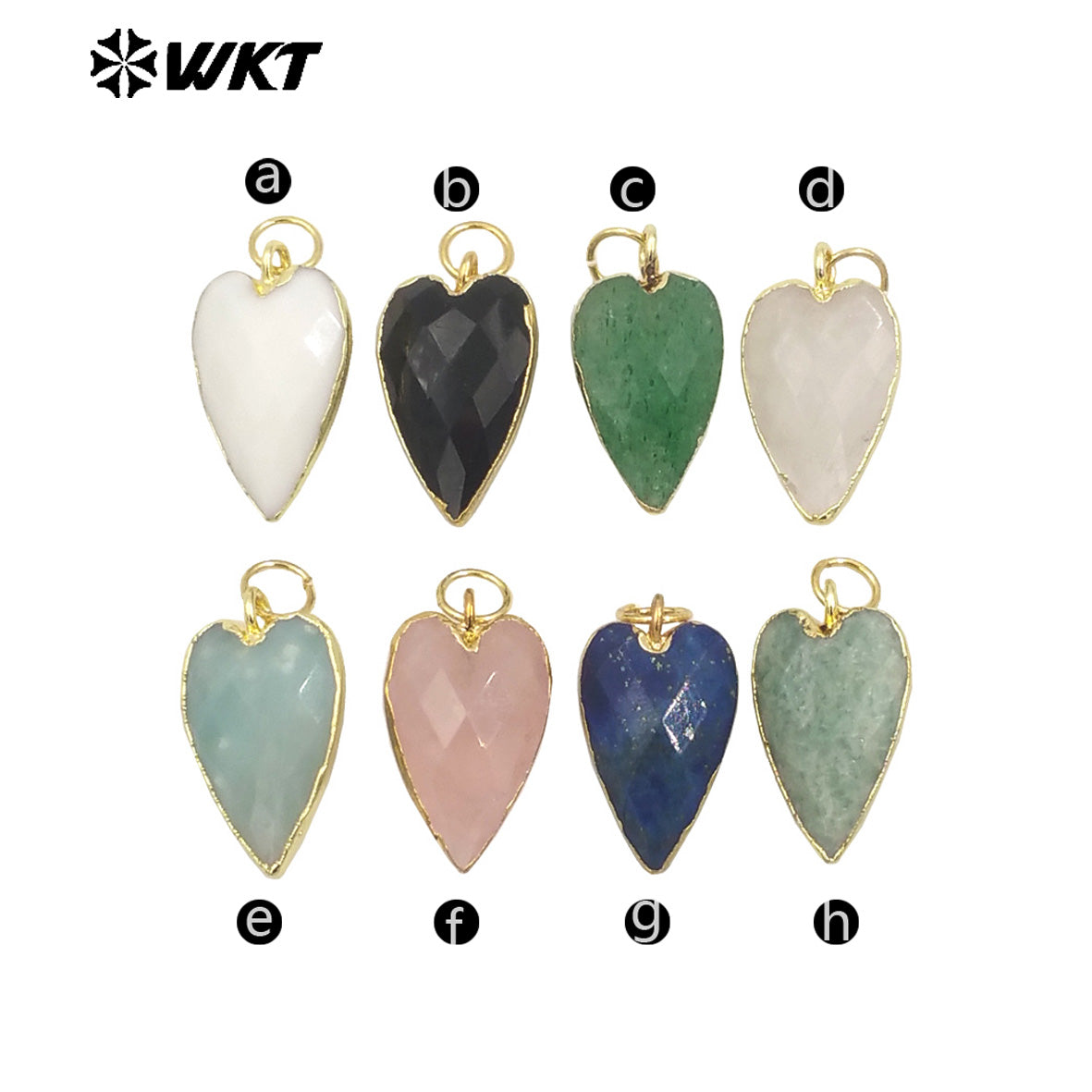 WT-P1965 Wholesale Fashion Gold Plated Long Drop Hand Carved Double Faceted Heart Stone Jewelry Pendants