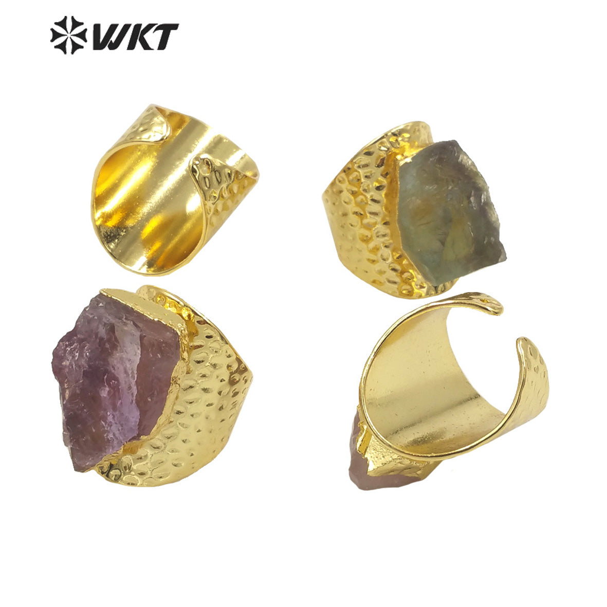 WT-R369 Amazing Gorgeous Raw Stone Quartz Cocktail Ring 18k Real Gold Plated Nontarnishable Aqua Energy Jewelry Stone Ring