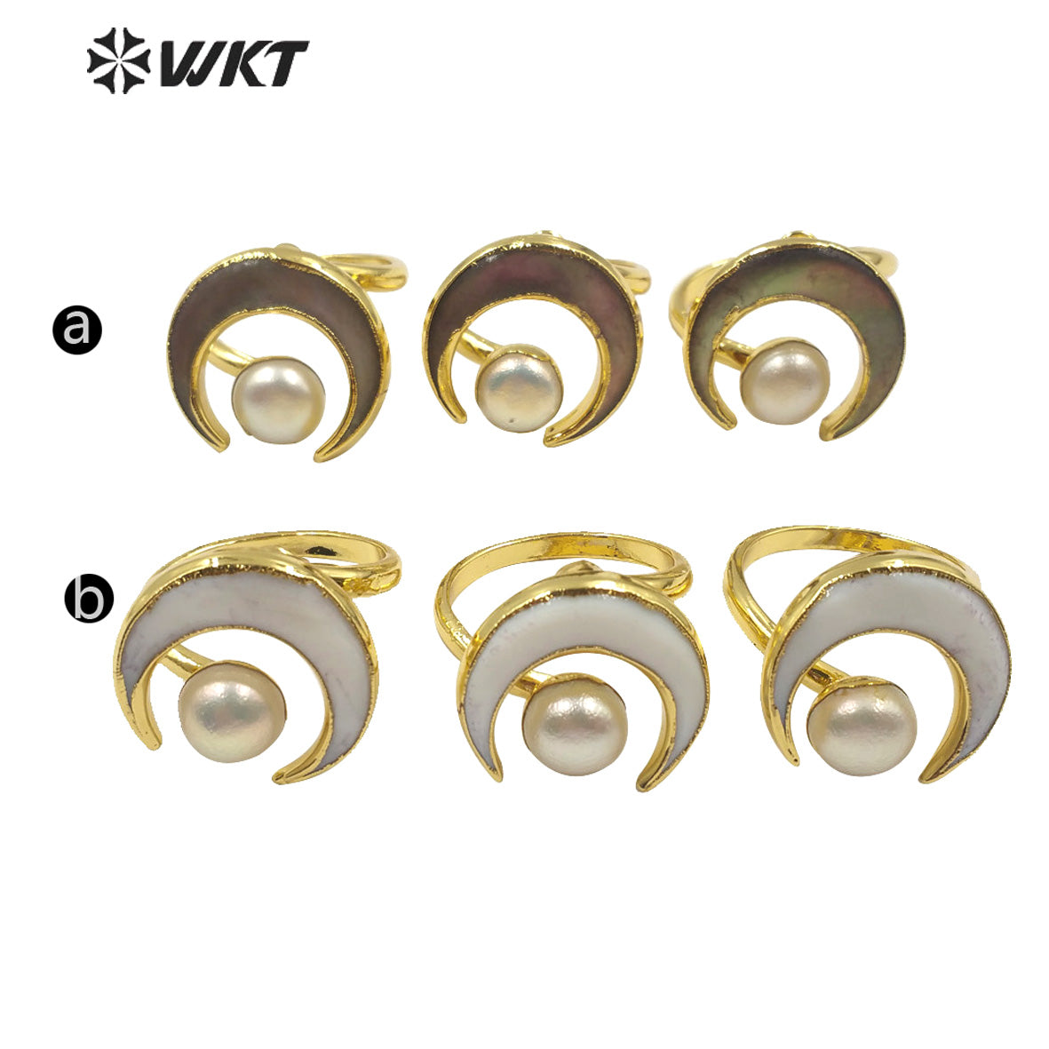 WT-R344 Unique Special Design Bohemian Crescent Shell Pearl Ring in 18k Gold Plated Women Fashion Pearl Ring