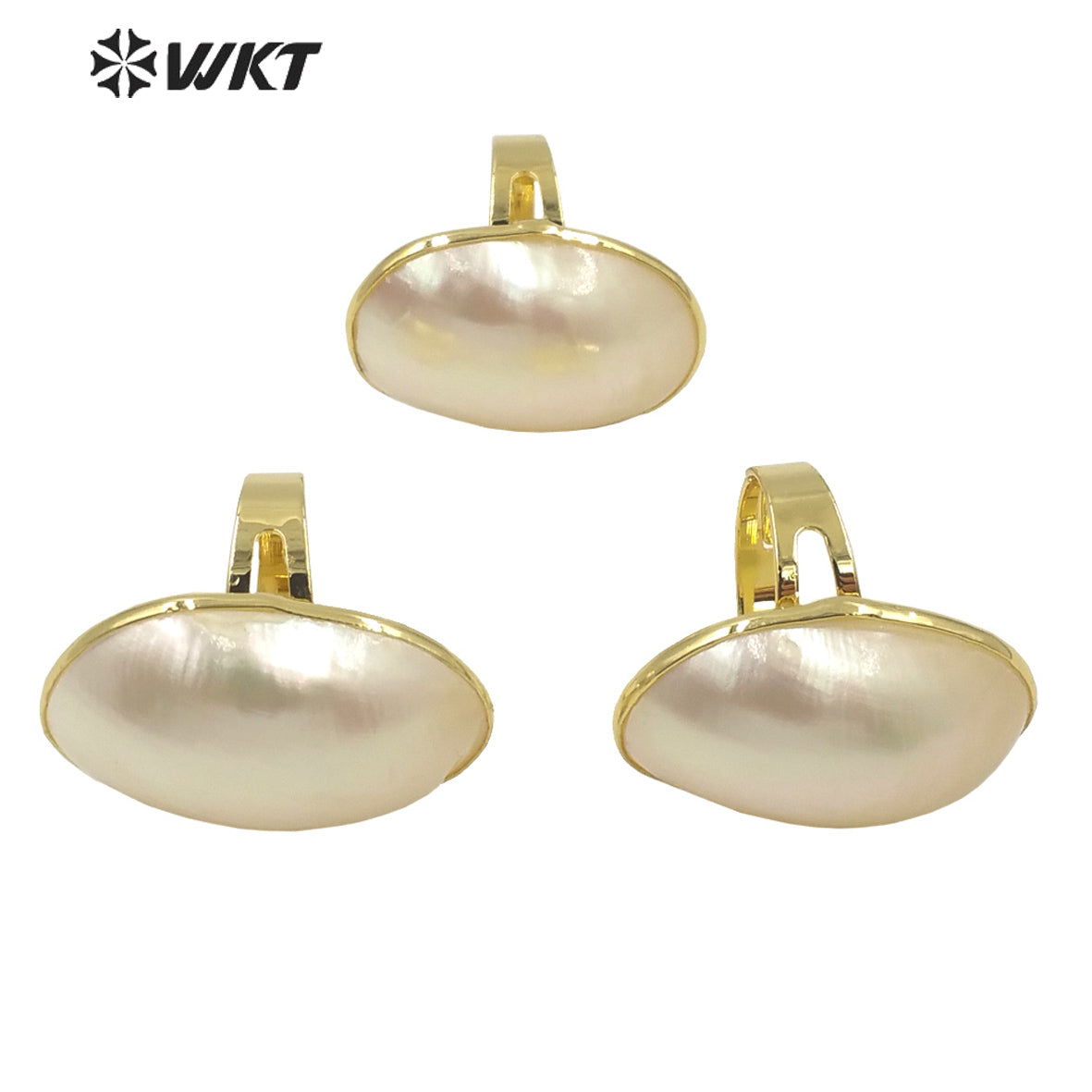 WKT-MPR019 Fashion and Lovely Gold Electroplated Pearl While Dignity Shell Ring for Gift Good-looking Women White Oval MOP Ring