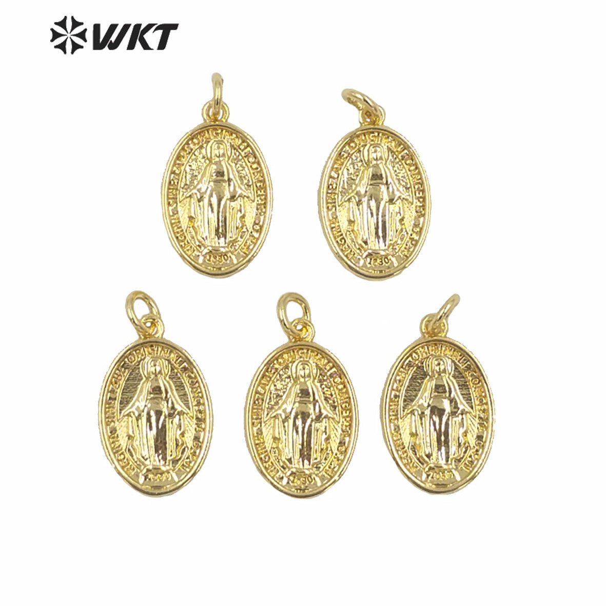 WT-MP162 Wholesale Small Charming Gold Electroplated Metal Jesus Christ Pendant 17mm Tiny Hot Single Loop Gold Charm Pendant
