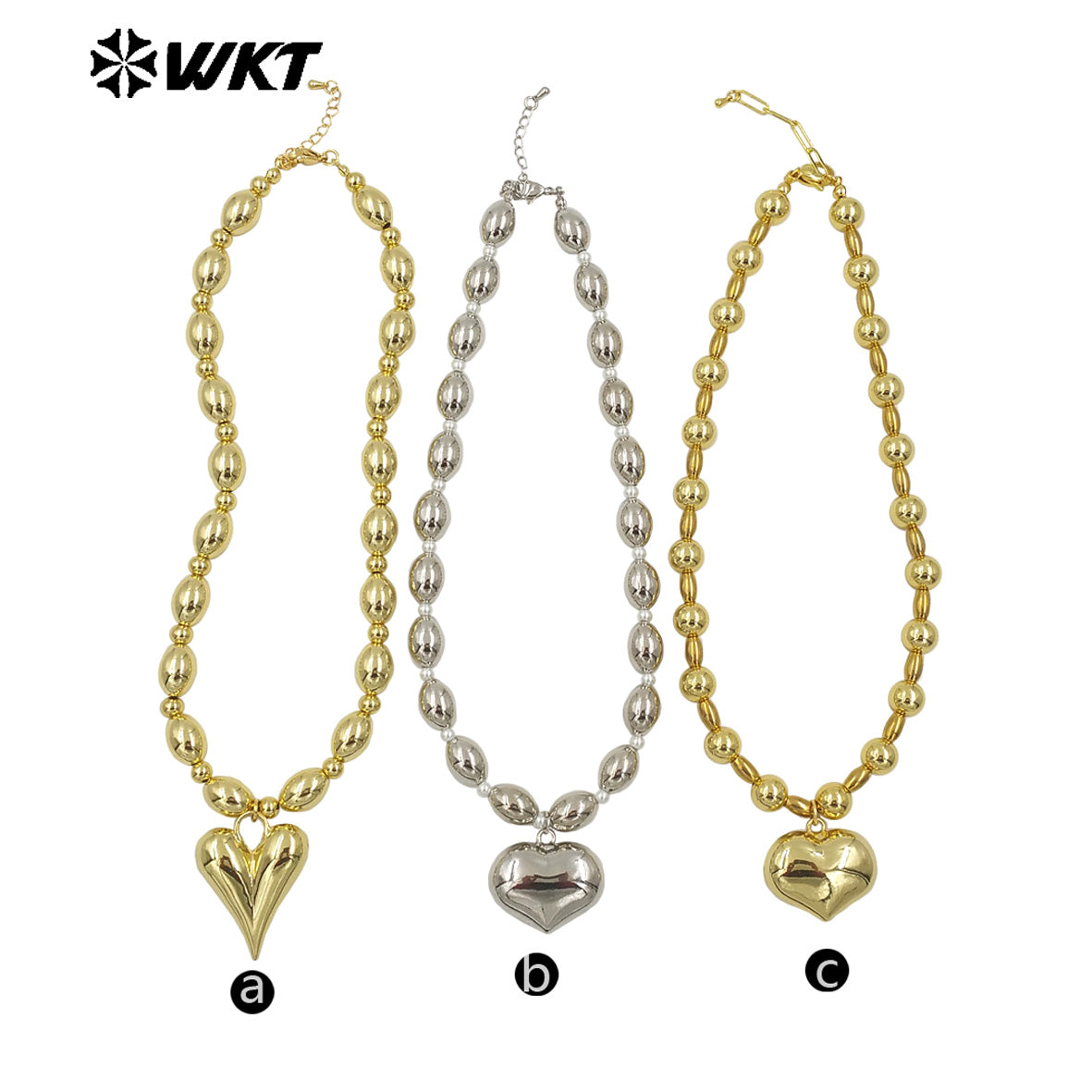 WT-JFN16 Amazing 18K Real Gold Plated Nontarnishable Yellow Brass Hand Strand Beads Bullet Ball Shape Metal Necklace