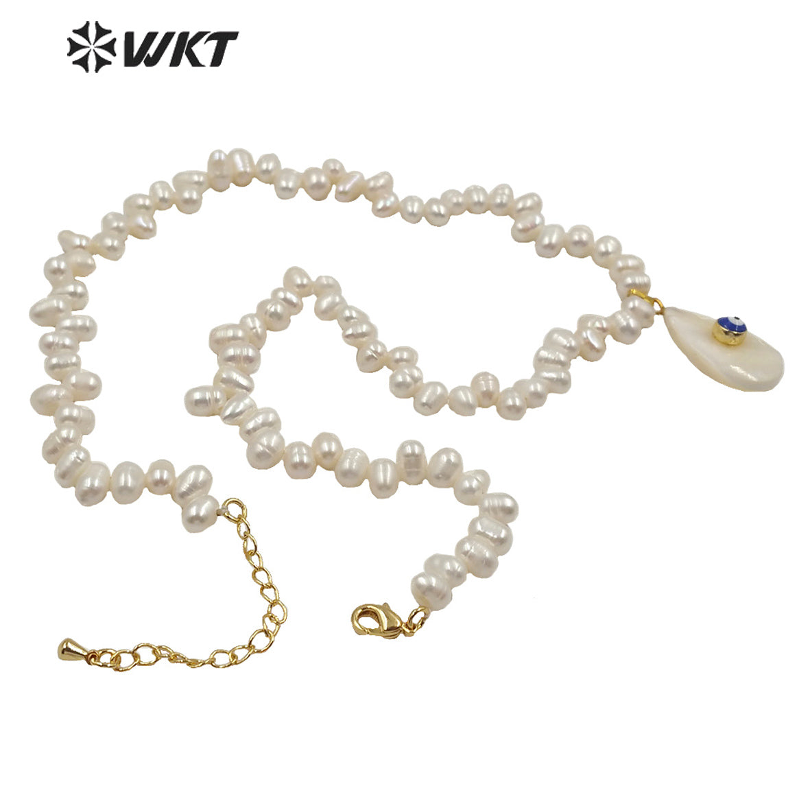 WT-JN115 Wholesale 16" Natural Pearl Beads Necklace With Eye Charm Shell Pendant Fashion Lady Jewelry Pearl Necklace