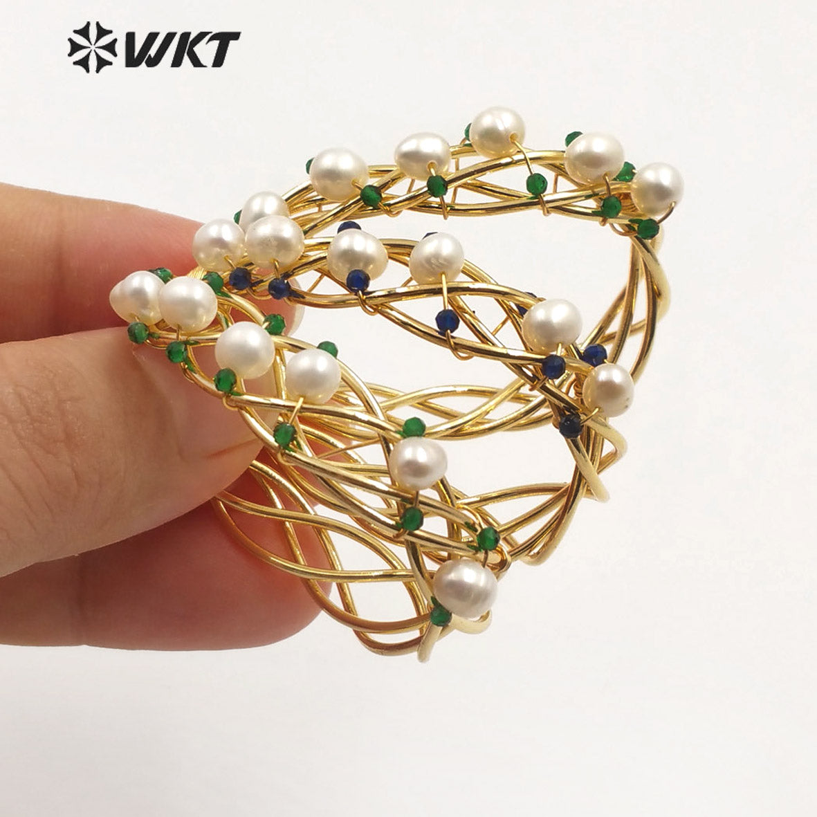 WT-E586 Colorful Amazing Big Ear Ring Handmade Wire Wrapped Women Pearl Hoop Earrings for Gift With Elegant Beauty Stone Pearl
