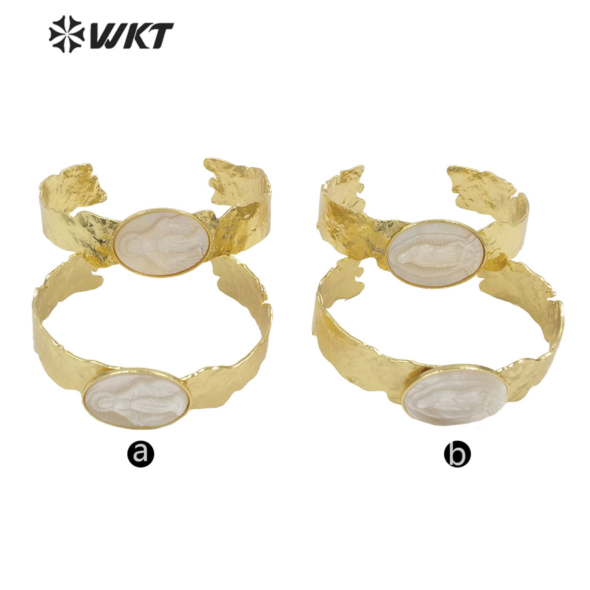 WT-MPB084 WKT New Religious Mother of Pearl Lady of Grace Bangle Saint Miraculous Shell Bangle Jewelry for Christian