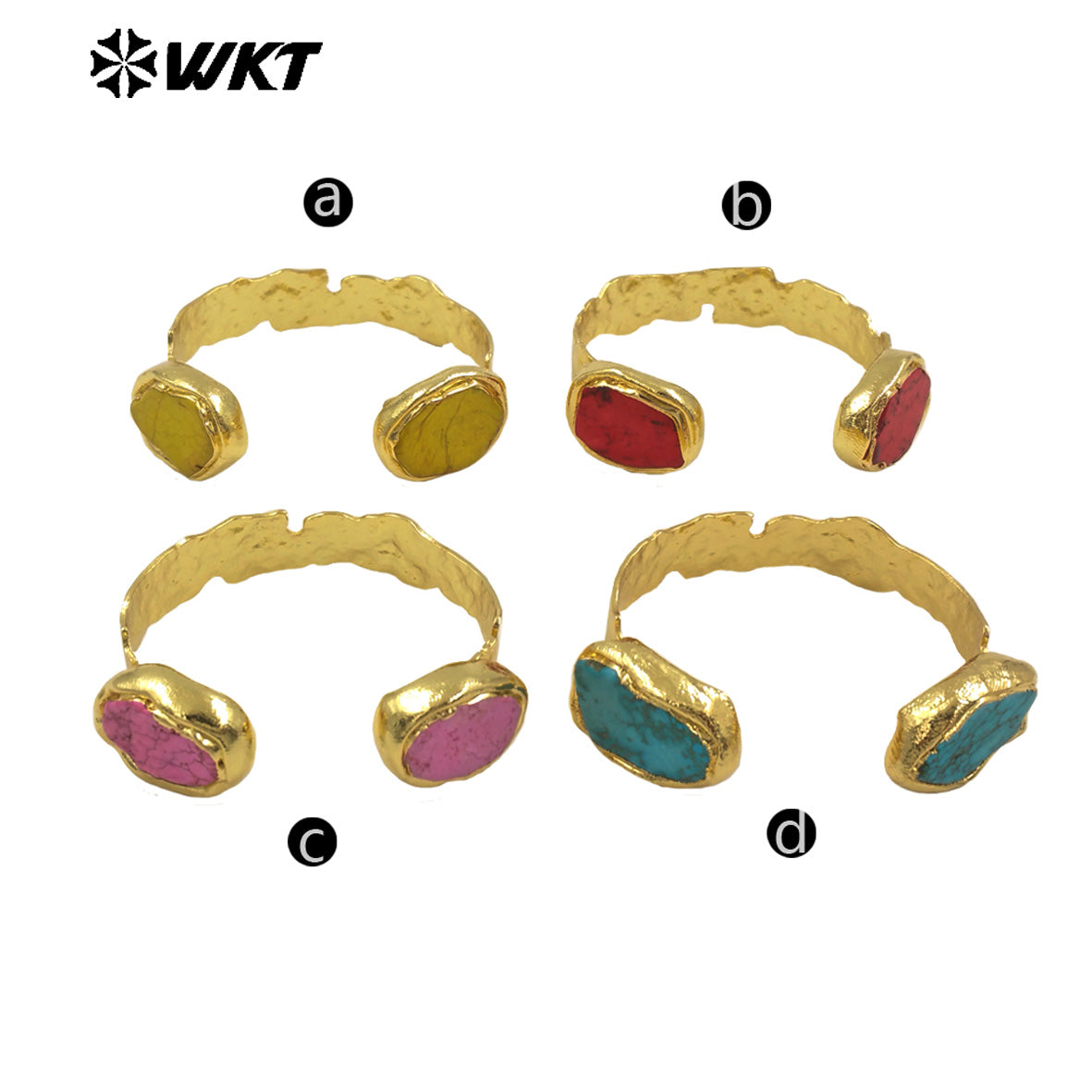 WT-B694 Fashionable Couple Jewelry in Colorful Turquoise Grain Double Stone With 18k Gold Plated Can Be Adjustable Bangle