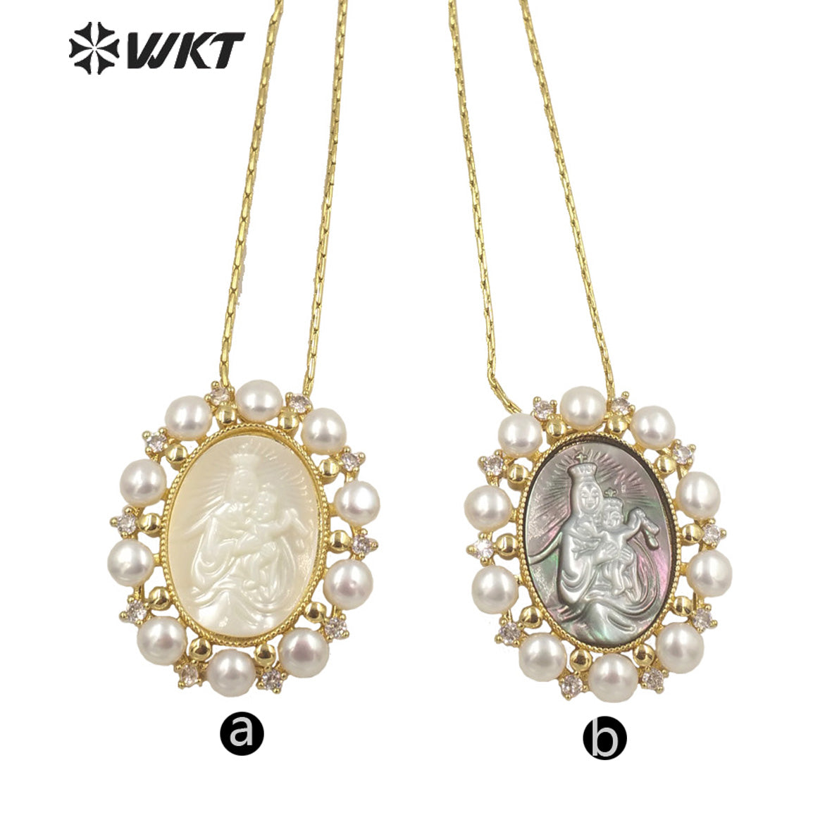 WT-JN166 WKT 2022 Fashion and Noble \White Shell and Pearl Virgin Mary Jesus Necklace for Big Party Women Retro Necklace