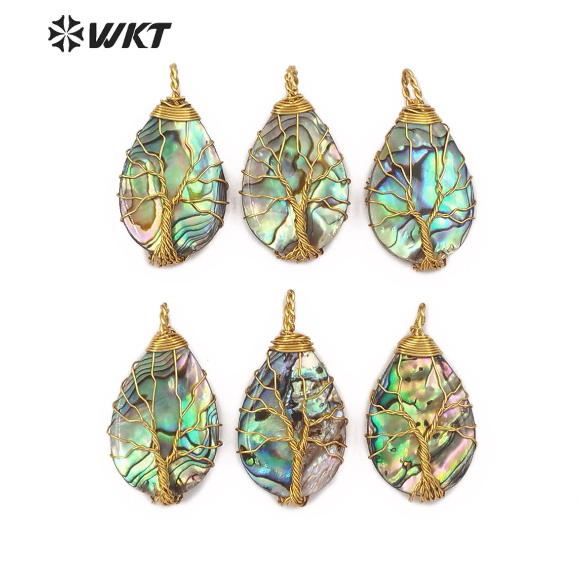WT-JP147 Hot Sales Hand Make Wire Wrap Teardrop Abalone Shell Pendant Popular Drop Abalone Pendant