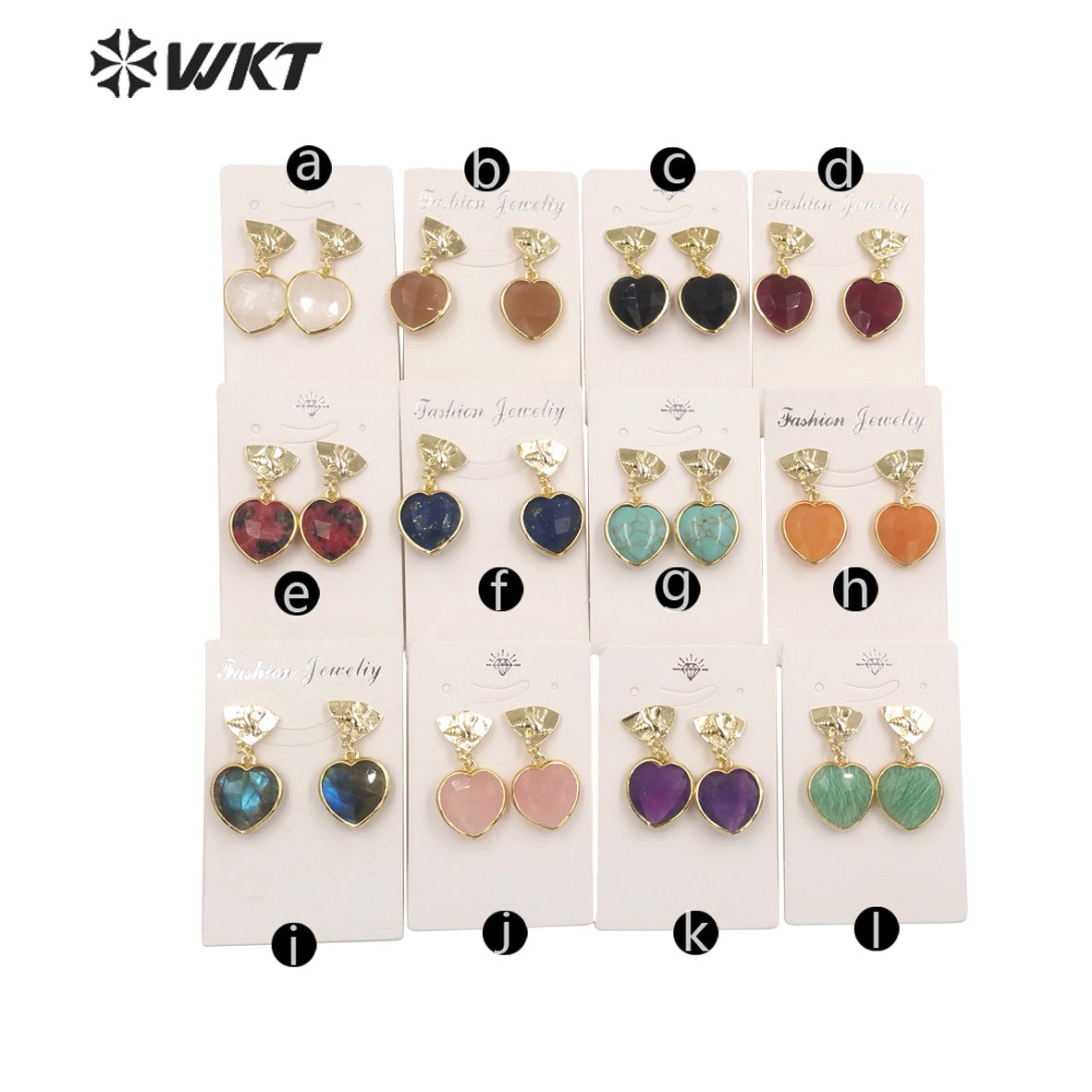 WT-E680 WKT Newest Fashion Small Lovely Heart Earrings Studs Gold Plated Natural Gemstone Women Stone Earrings