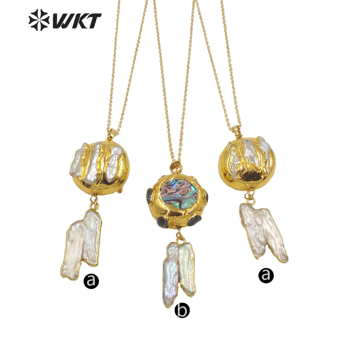 WT-JN149 Wholesale Fashion 18k Real Gold Plated Natural Freshwater Pearl Charm Necklace with Link Chain Lady Wedding Necklace