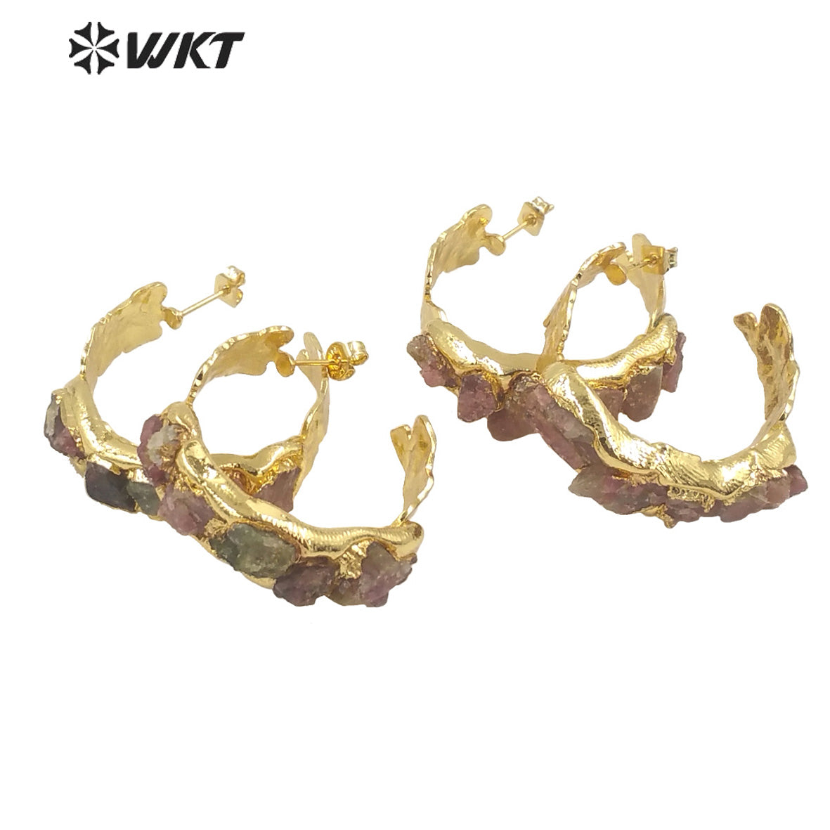 WT-E661 WKT 2022 Noble Style Design Natural Color Tourmaline Earrings C Shape Stud Earrings for Dressing Party Jewelry Earrings