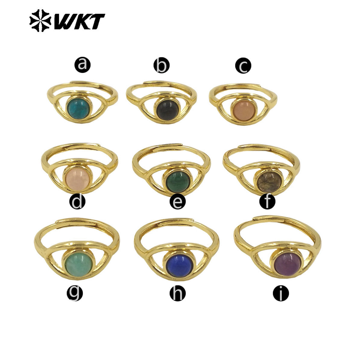 WT-R538 Wholesale Fashion Gold Plated Charming Eye Shape With Natural Amazonite Gemstone Party Ring in Adjustable Size
