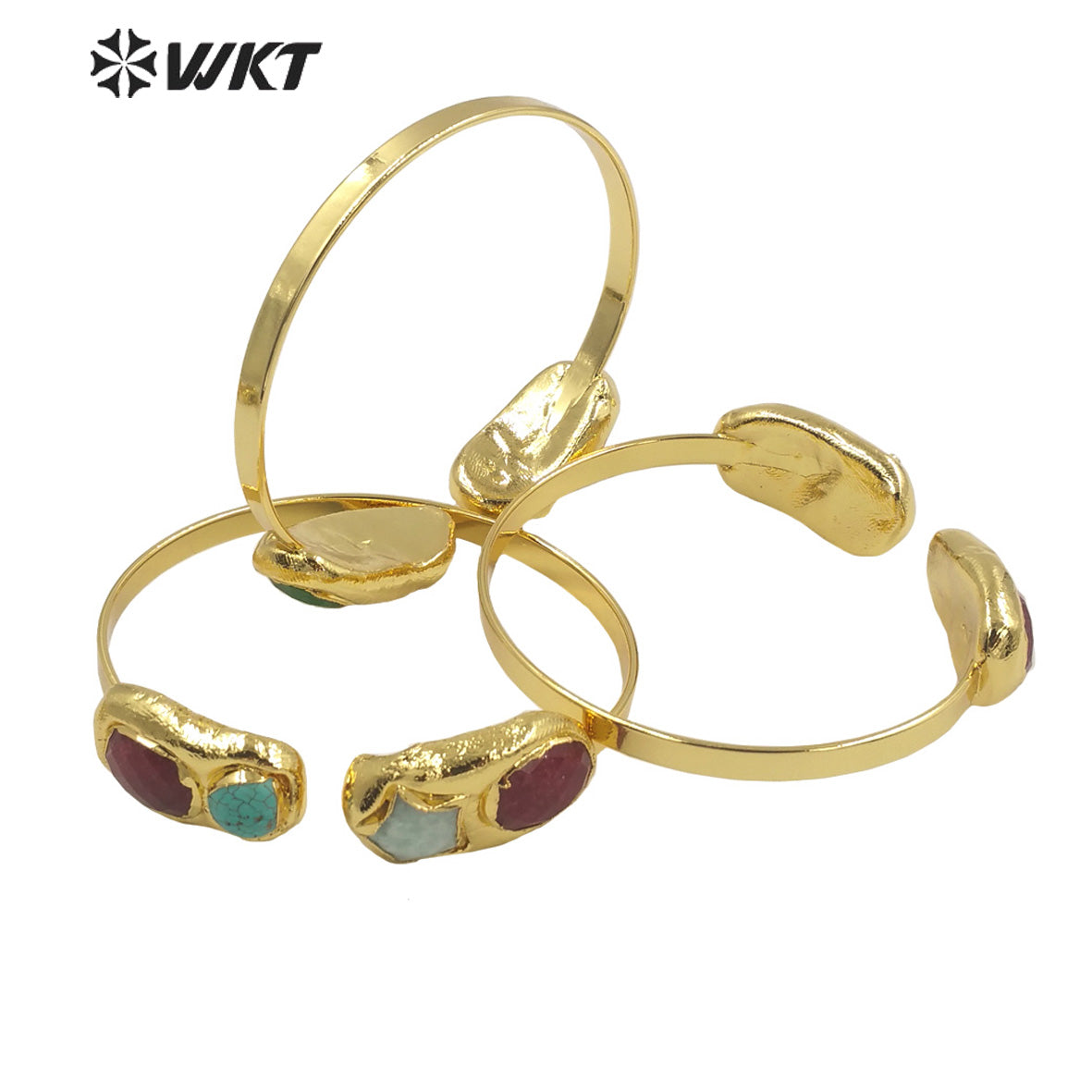 WT-B601 Natural Gemstone Bangles Star Ball Gemstone Earth Star 18k Real Gold Plated Precious Bangles Natural Gemstone Bangles