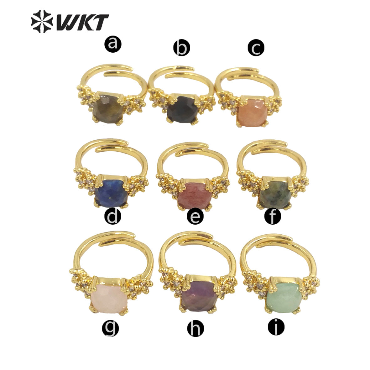 WT-R449 Wholesale Micropaved Cubic Zircon Decorative Square Stone Ring for Birthday Gift Ring Trendy Rose Quartz Ring