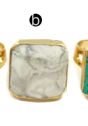 WT-R216 Natural Multi Color Gemstone Gold Electroplated Ring Fashion Adjustable Turquoise Single Stone Ring