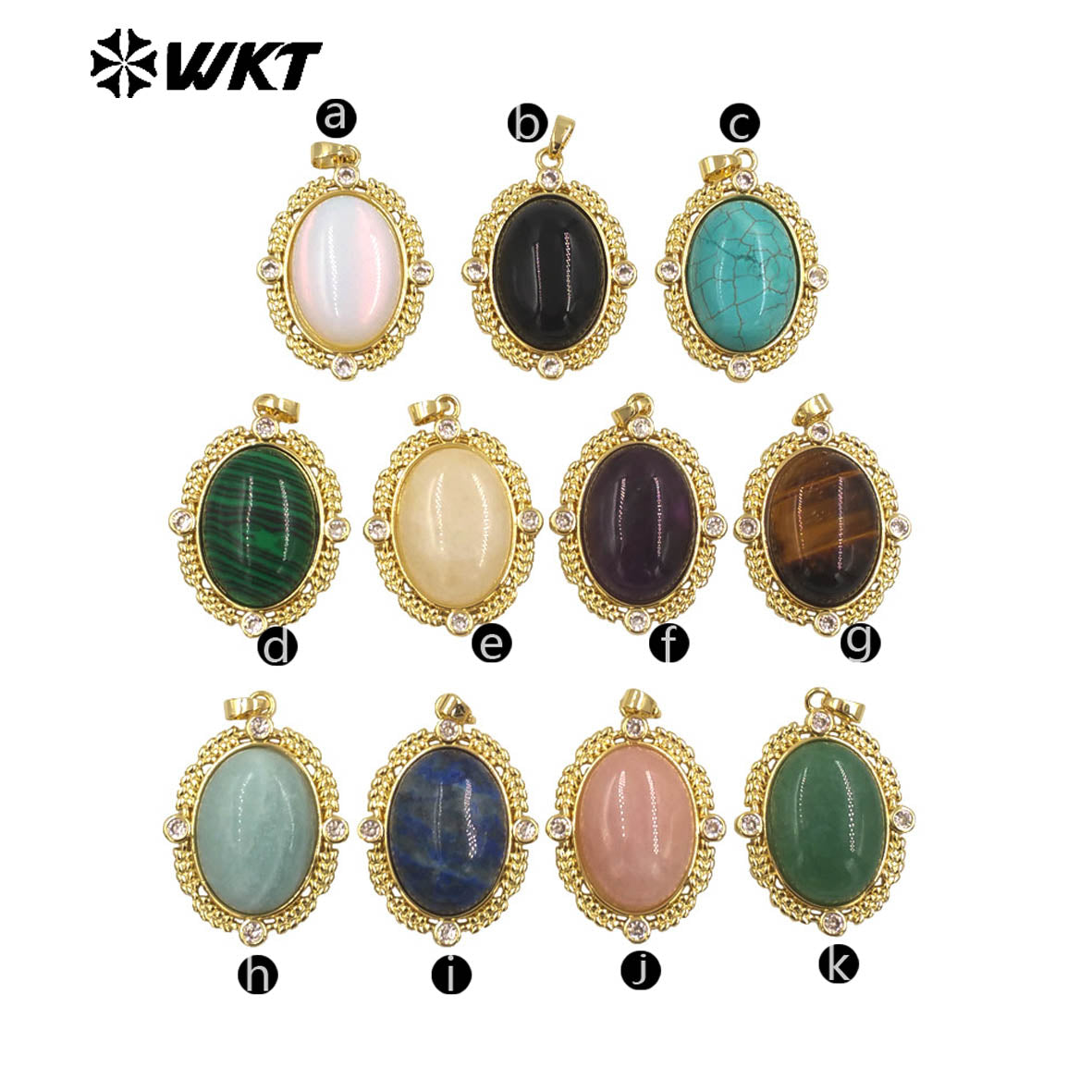 WT-P1985 Wholesale Fashion Gold Bezel Setting With Zircon Around Natural Oval Rose Quartz Stone Pendant for Necklace