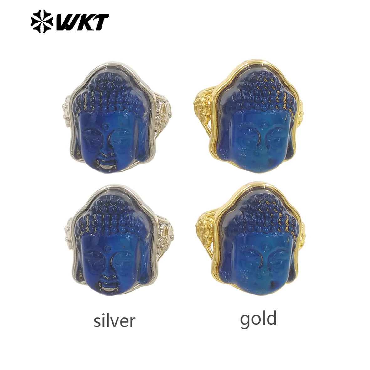 WT-R547 Natural Transparent Blue Crystal in Titanium 18K Gold Plated and Silver Color Ring for Man and Women Fine Accessory