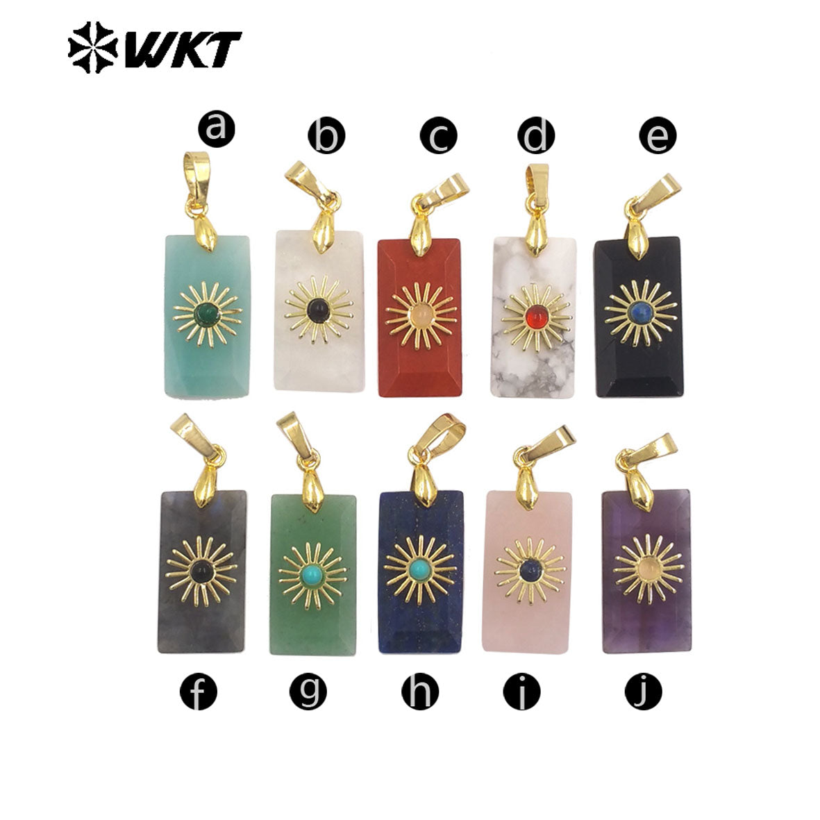 WT-P2011 Fashion Popular Natural Gemstones Gold Plated Set In Little Rectangle Stone Pendant For Necklace Handmade Charms