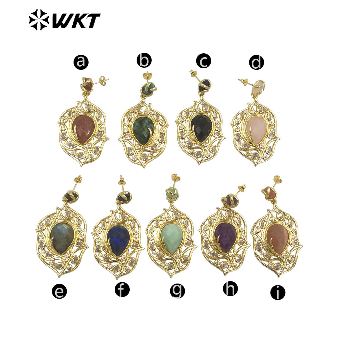WT-ME090 Wholesale Fashion 18k Real Gold Plated Resist Tarnishable Gemstone Women Earrings for Vacation Earrings Studs