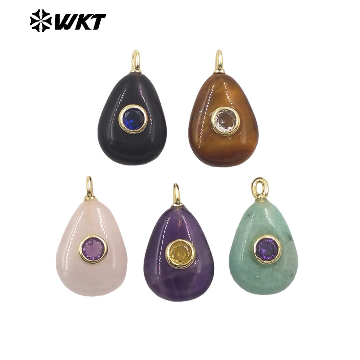WT-P2026 Good Quality Set In Zircon Waterdrop Shape Multi Colors Natural Gemstones Amethyst Smooth Pendant For Romantic Gift DIY